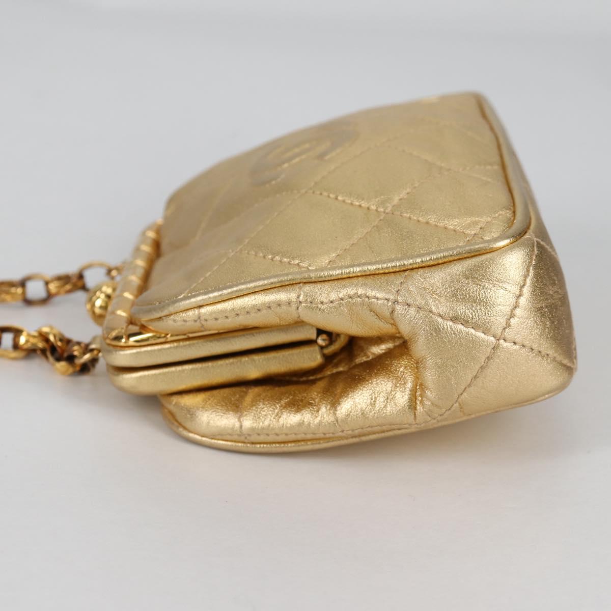 CHANEL Chain Shoulder Bag Lamb Skin Gold Tone CC Auth 135116SM