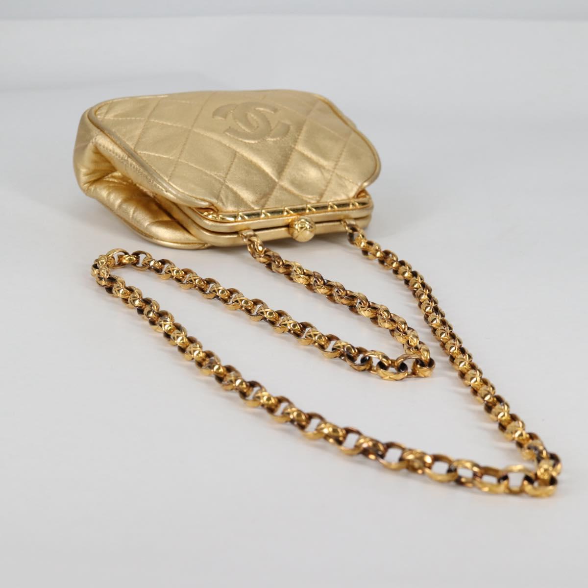 CHANEL Chain Shoulder Bag Lamb Skin Gold Tone CC Auth 135116SM