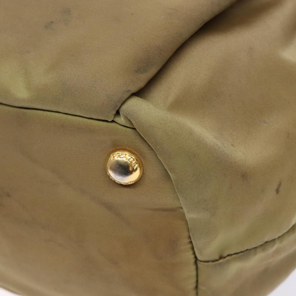 PRADA Hand Bag Nylon Beige Gold Auth 135148