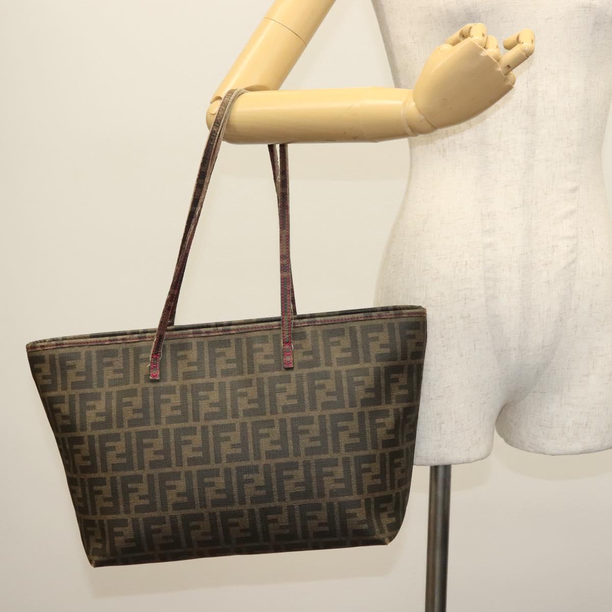 FENDI Zucca Canvas Tote Bag Black Brown Auth 135155