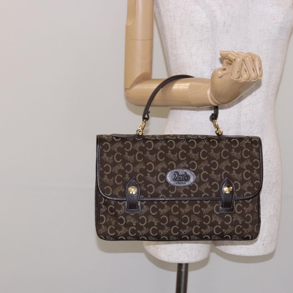 CELINE C Macadam Canvas Hand Bag Brown Gold Auth 135161