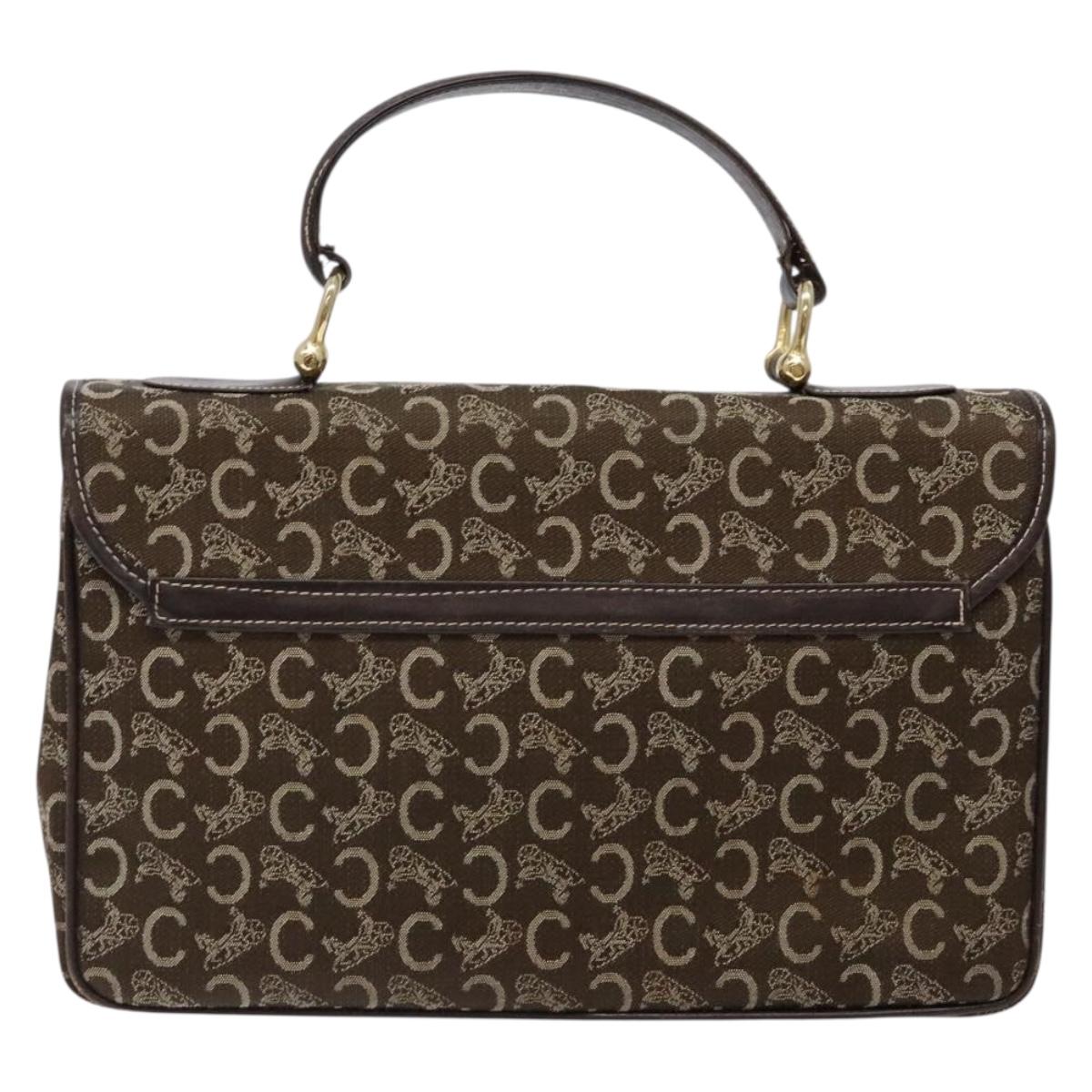 CELINE C Macadam Canvas Hand Bag Brown Gold Auth 135161