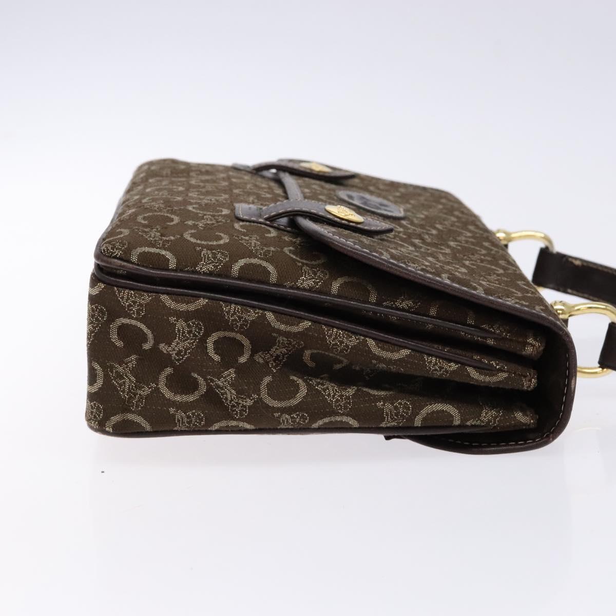 CELINE C Macadam Canvas Hand Bag Brown Gold Auth 135161