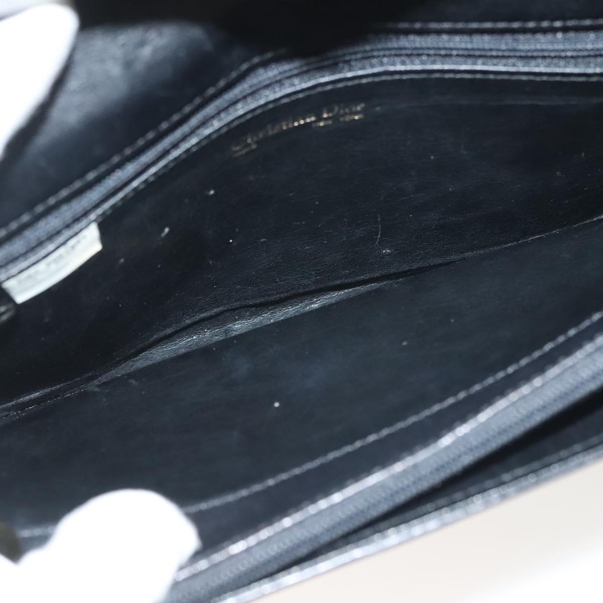 Christian Dior Chain Shoulder Bag Leather Black Gold Auth 135164