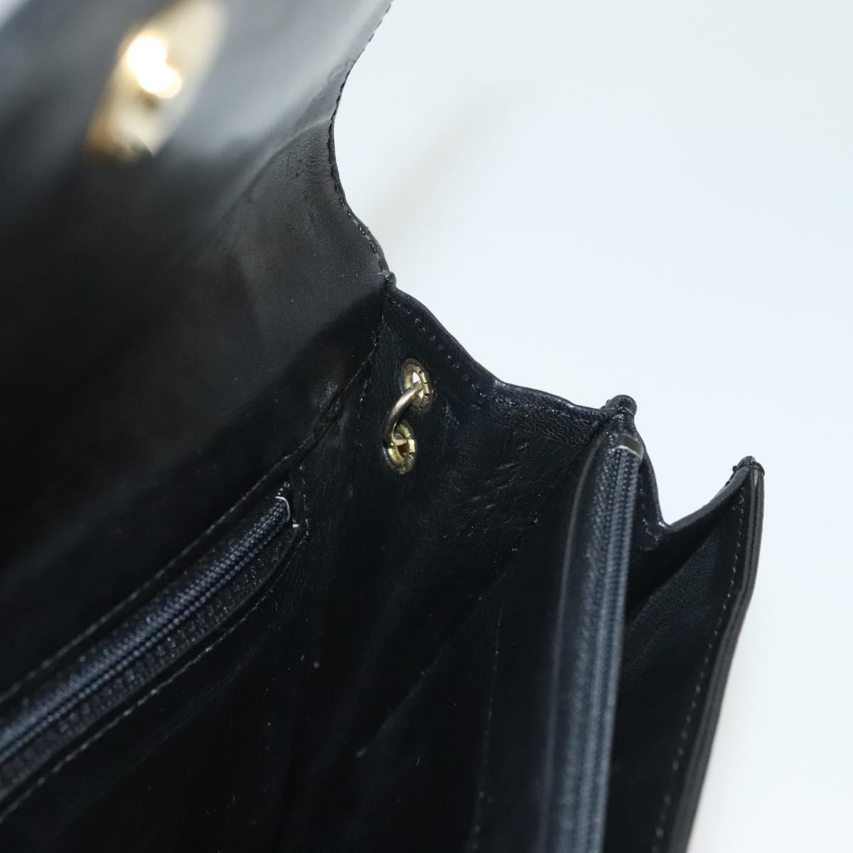 Christian Dior Chain Shoulder Bag Leather Black Gold Auth 135164