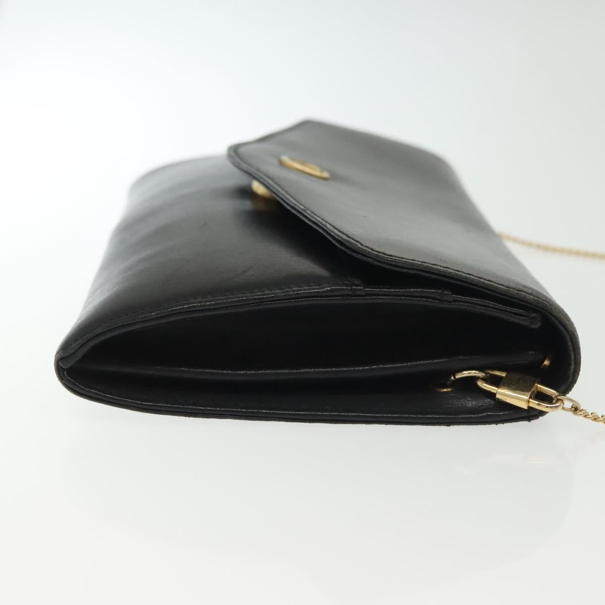 Christian Dior Chain Shoulder Bag Leather Black Gold Auth 135164
