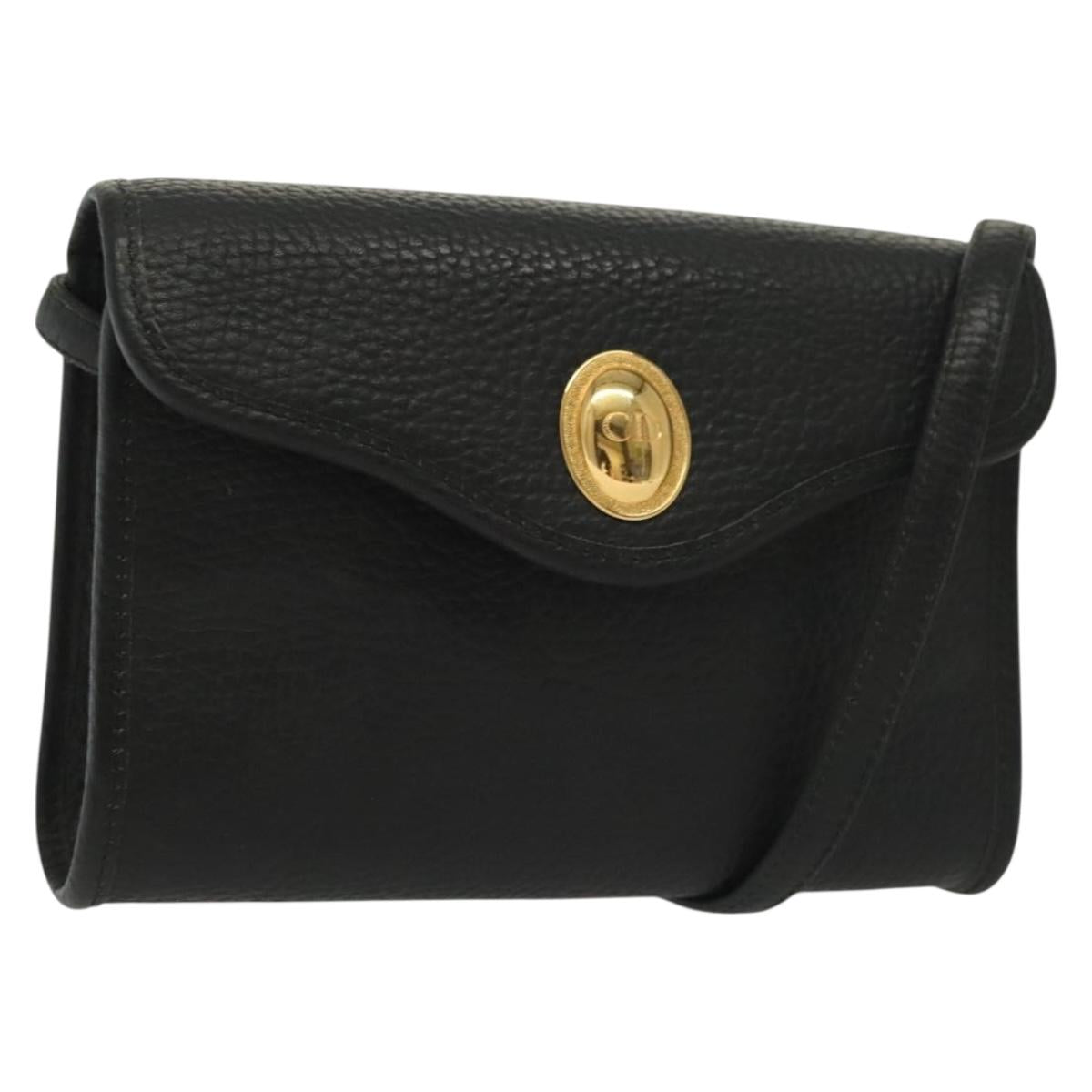 Christian Dior Shoulder Bag Leather Black Gold Auth 135165