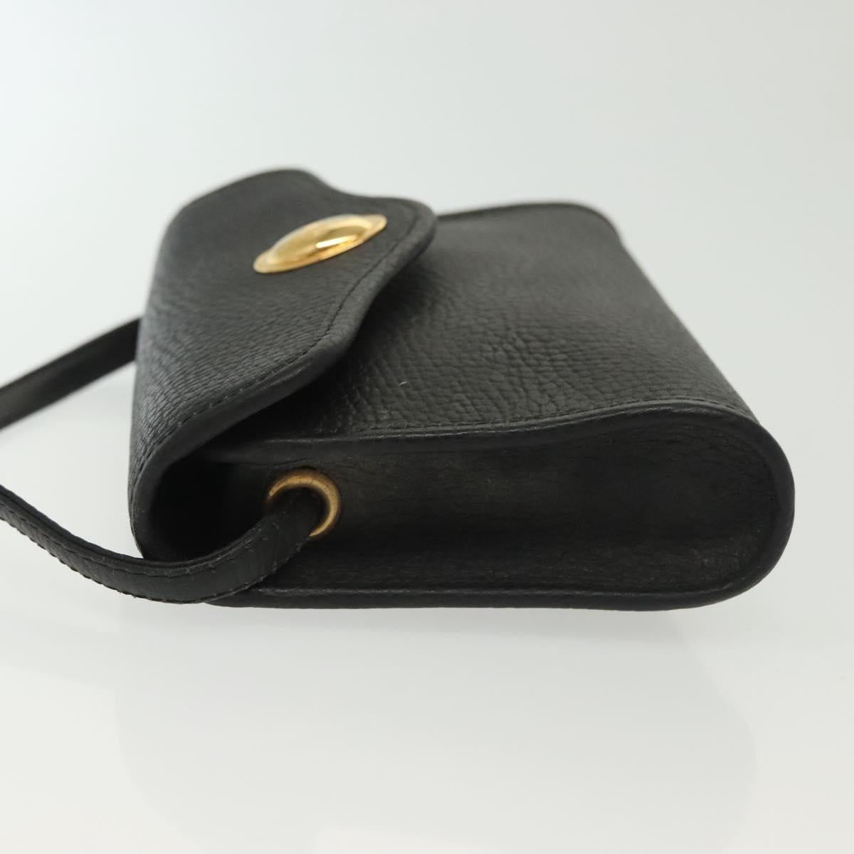 Christian Dior Shoulder Bag Leather Black Gold Auth 135165