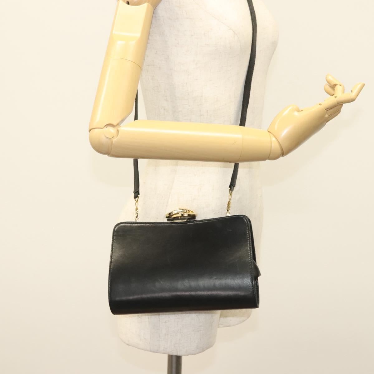 GUCCI Shoulder Bag Leather Black Gold 005 406 0284 Auth 135176