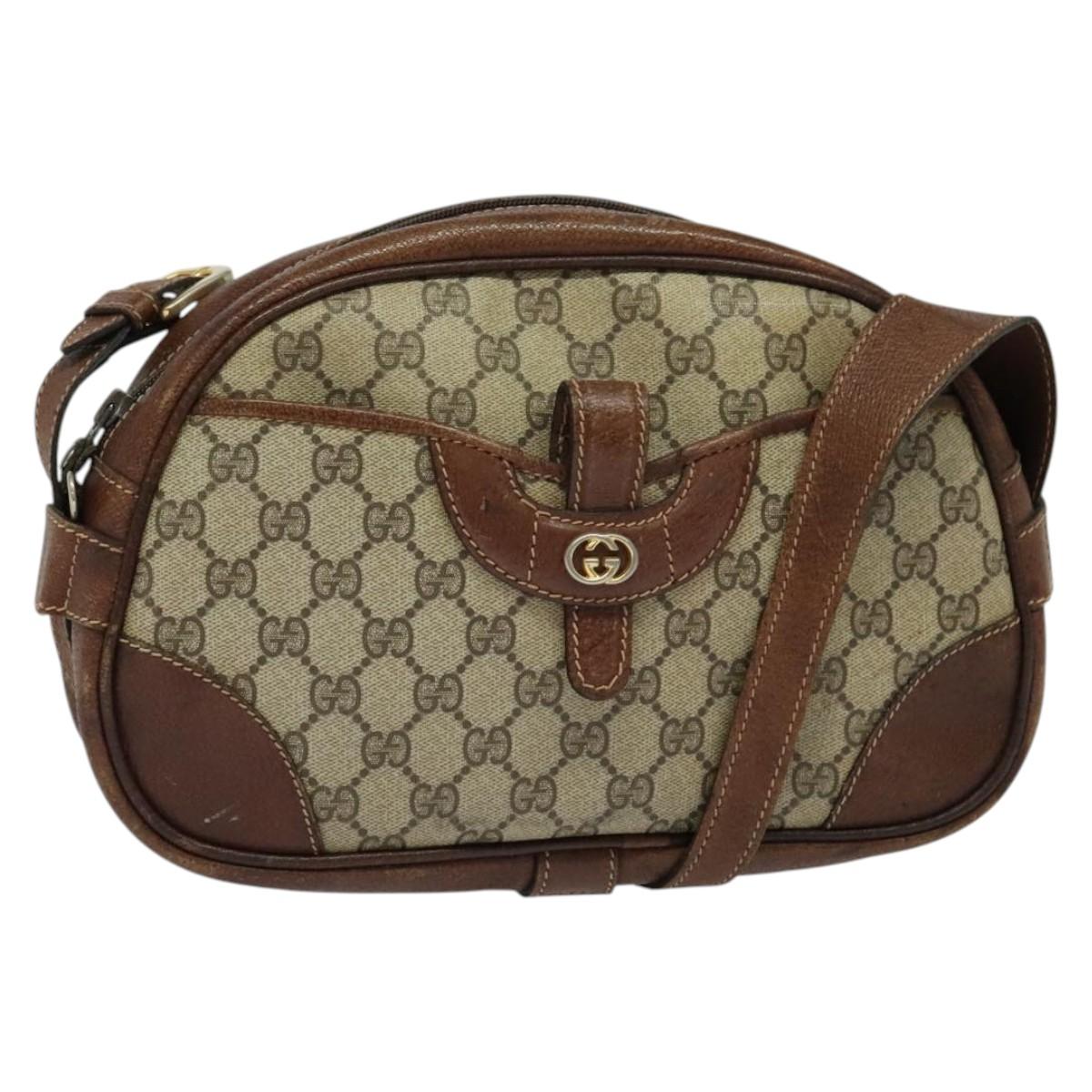 GUCCI GG Supreme Shoulder Bag PVC Beige Gold Auth 135178