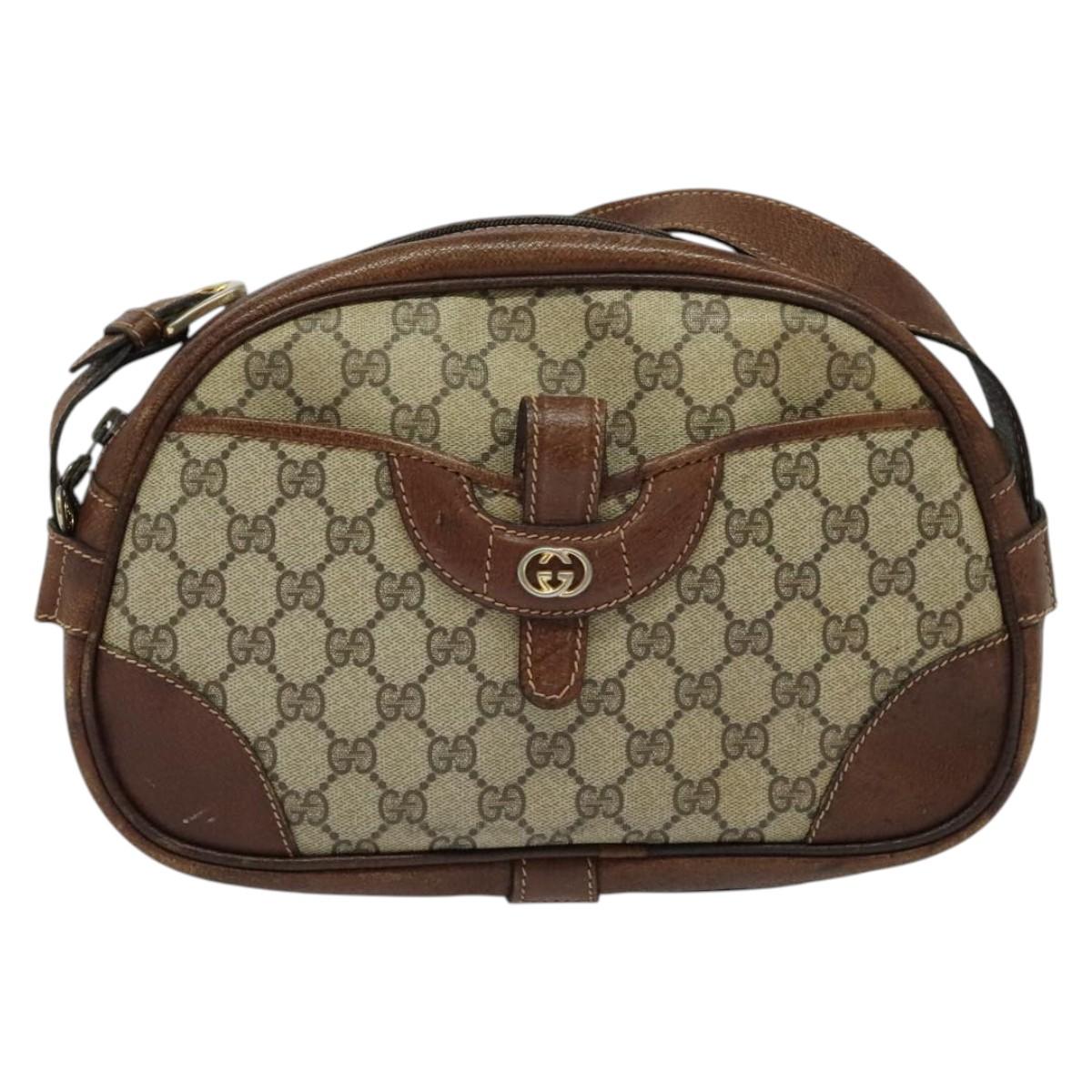 GUCCI GG Supreme Shoulder Bag PVC Beige Gold Auth 135178