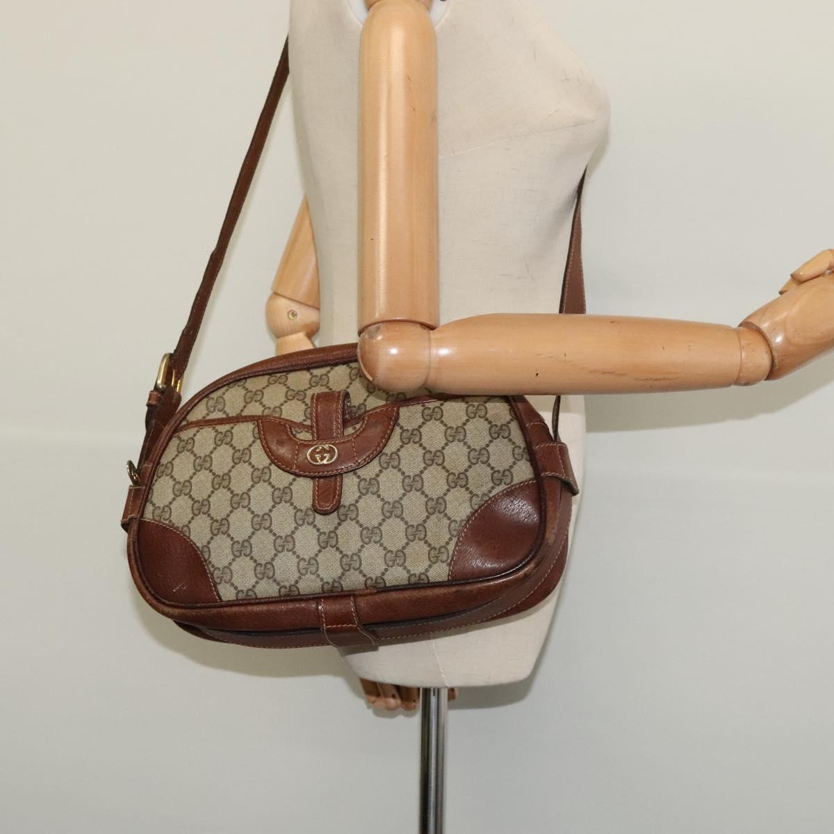 GUCCI GG Supreme Shoulder Bag PVC Beige Gold Auth 135178