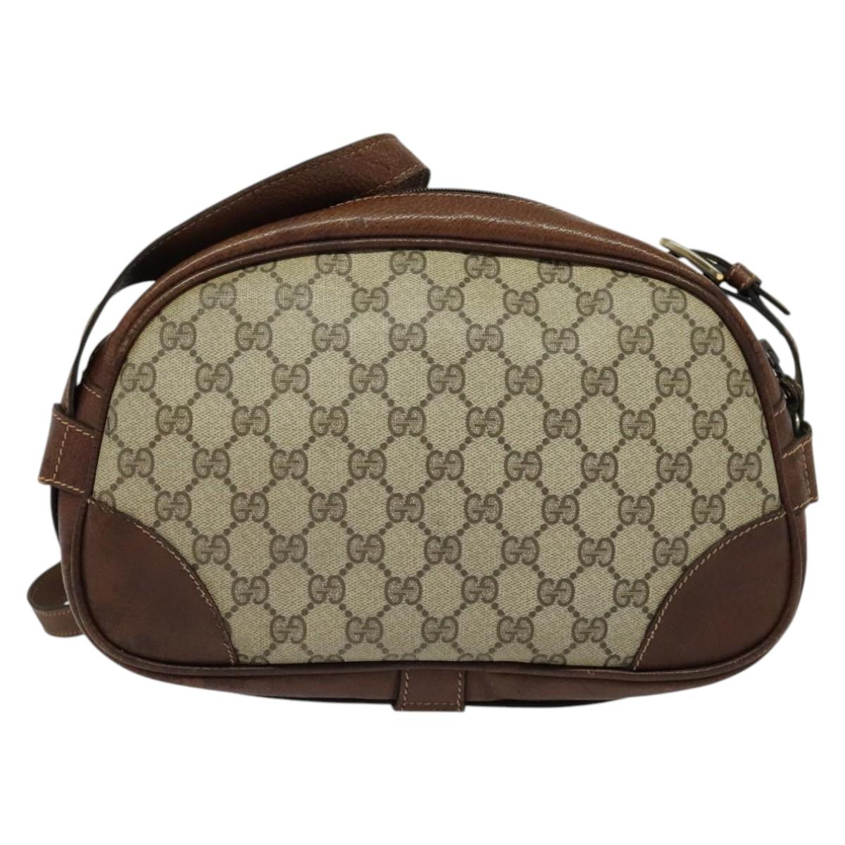 GUCCI GG Supreme Shoulder Bag PVC Beige Gold Auth 135178