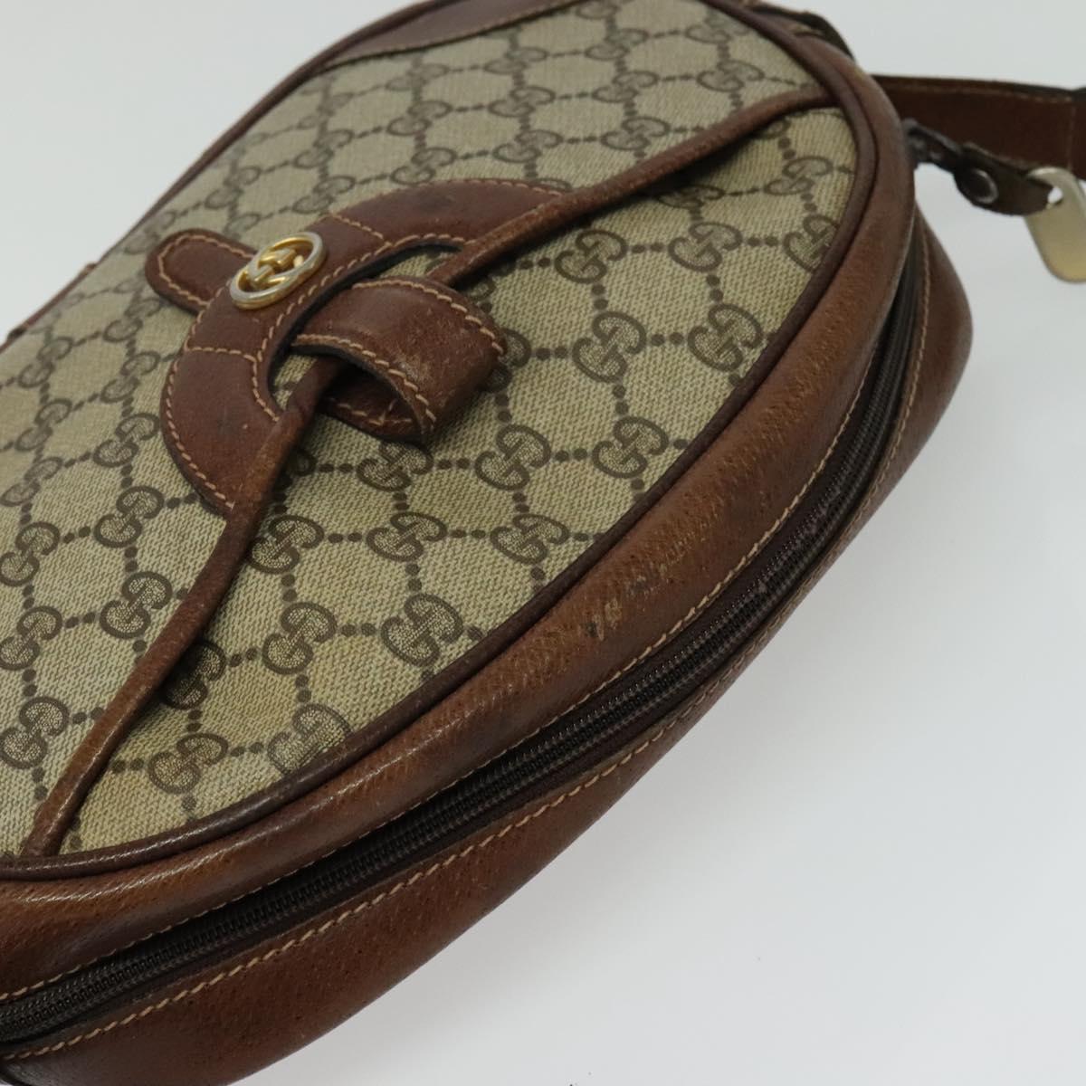 GUCCI GG Supreme Shoulder Bag PVC Beige Gold Auth 135178