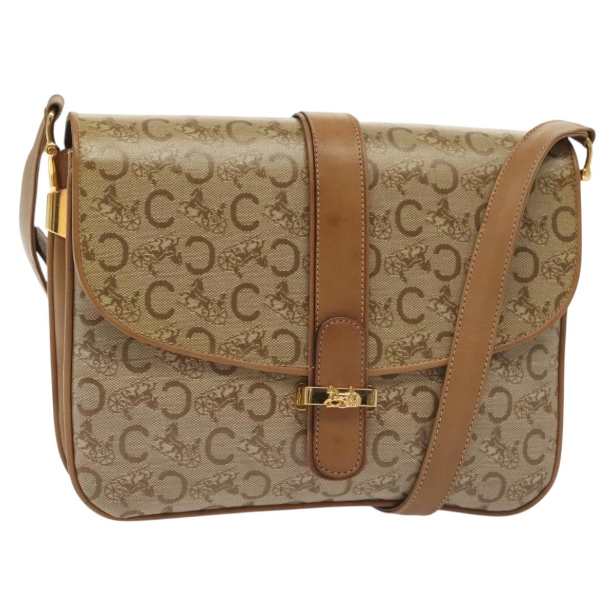 CELINE Macadam Canvas Shoulder Bag PVC Beige Gold Auth 135181