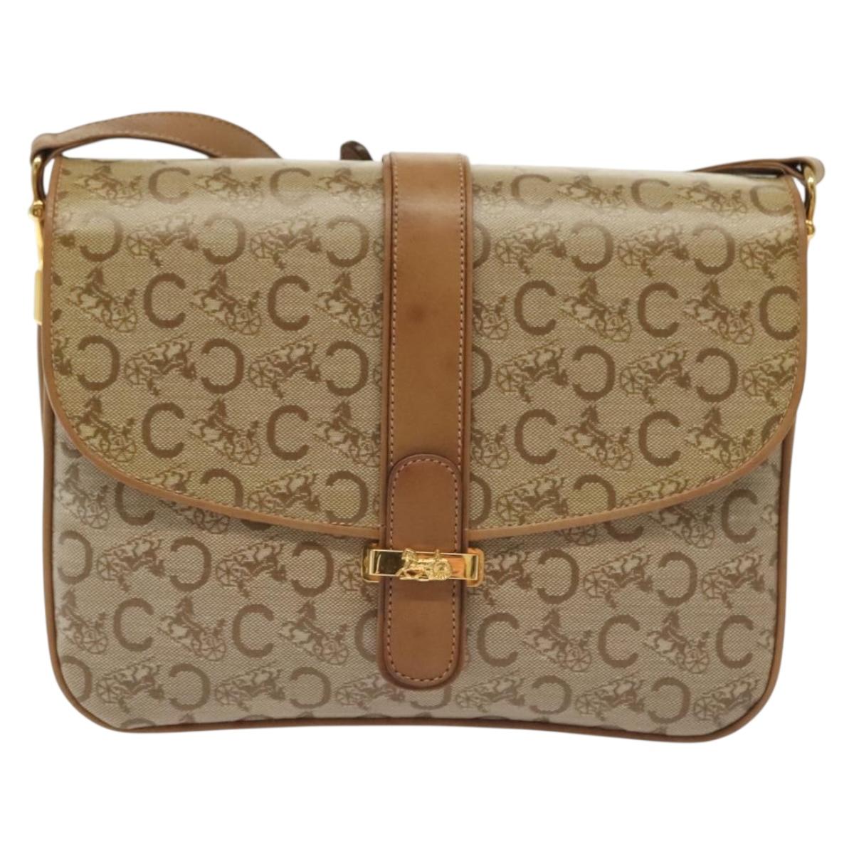 CELINE Macadam Canvas Shoulder Bag PVC Beige Gold Auth 135181