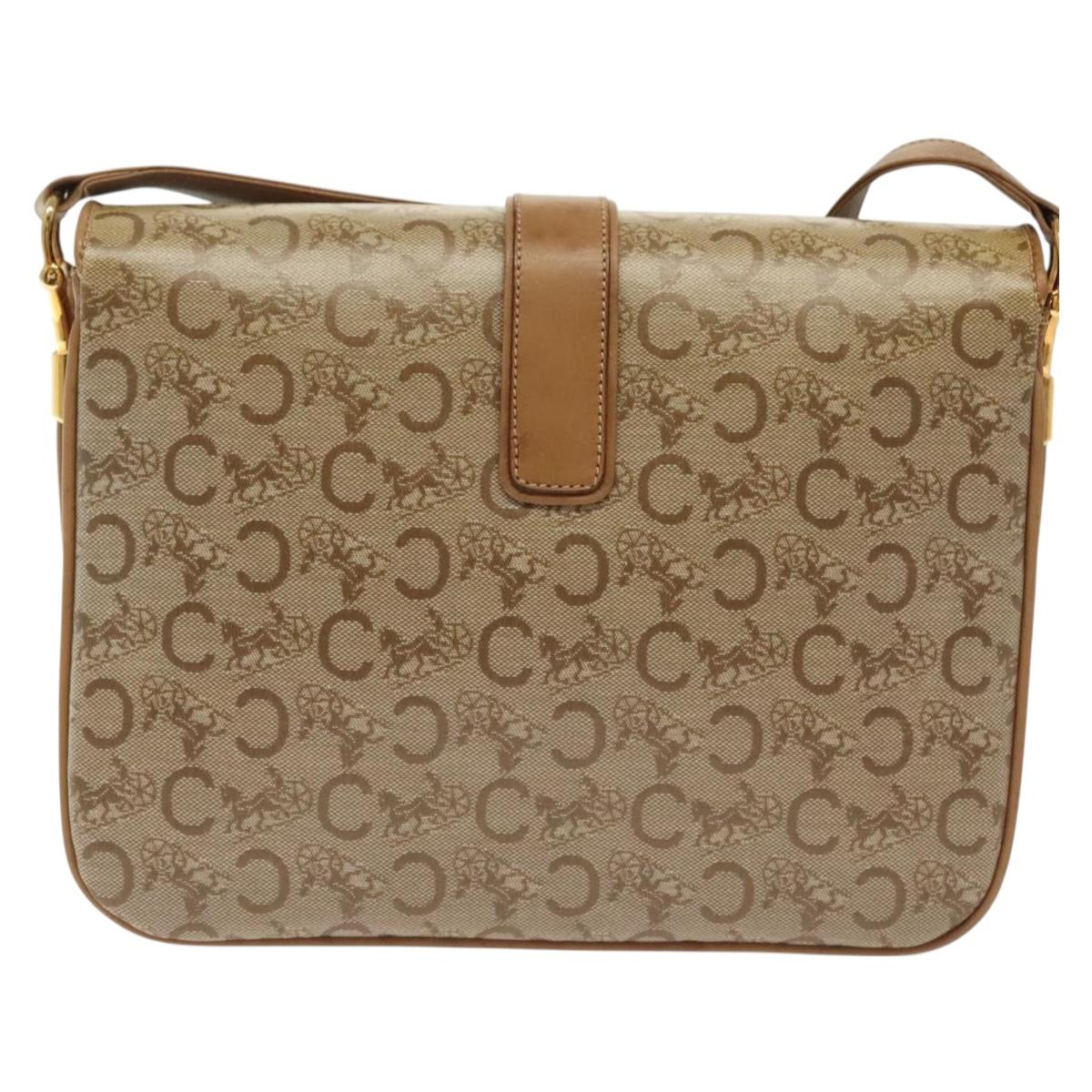CELINE Macadam Canvas Shoulder Bag PVC Beige Gold Auth 135181