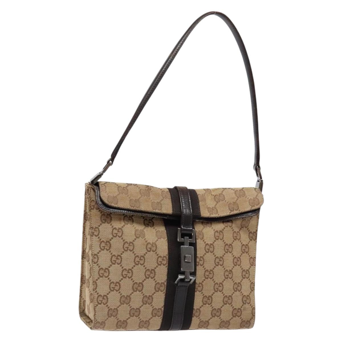 GUCCI GG Canvas Jackie Shoulder Bag Beige Silver 001 3734 Auth 135186