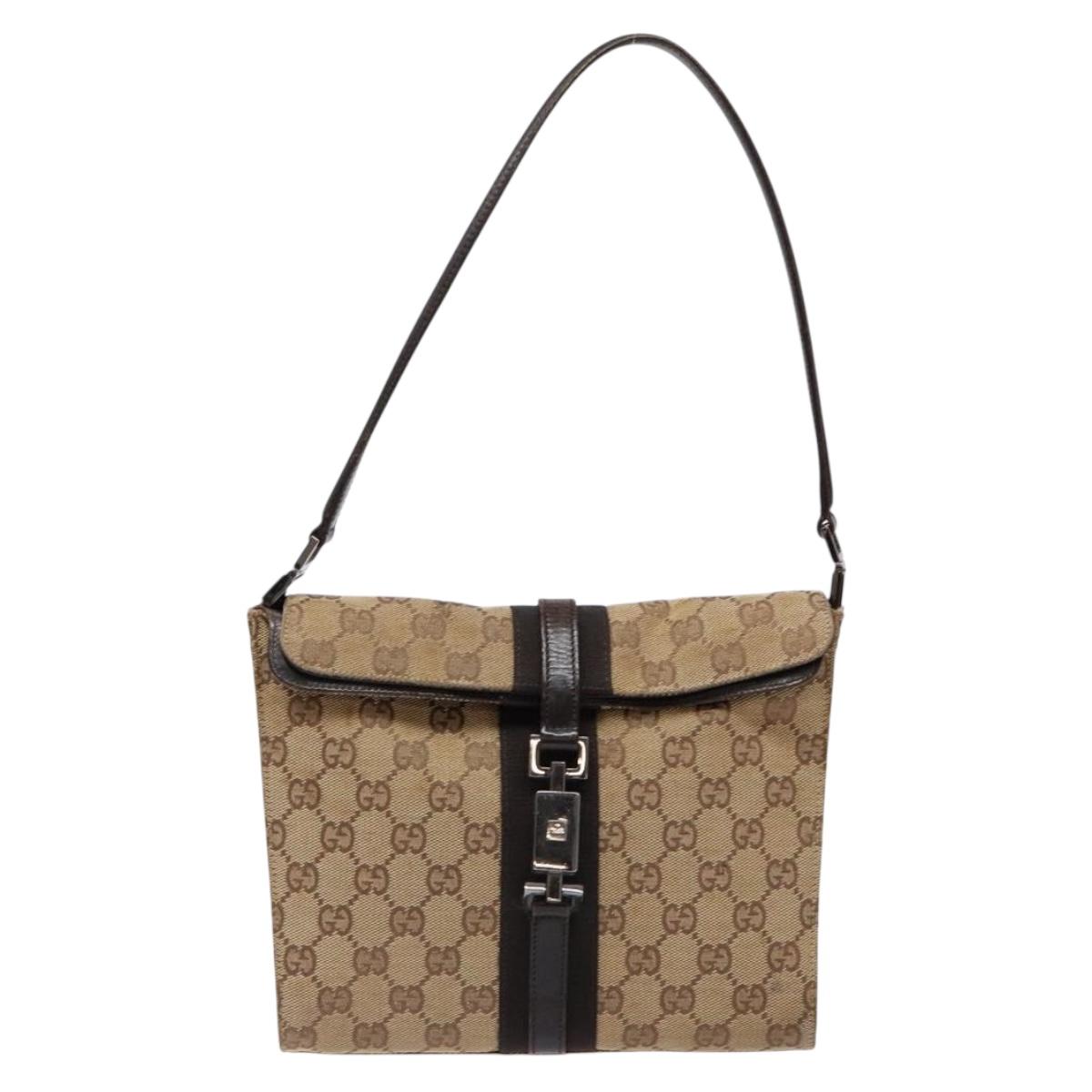 GUCCI GG Canvas Jackie Shoulder Bag Beige Silver 001 3734 Auth 135186