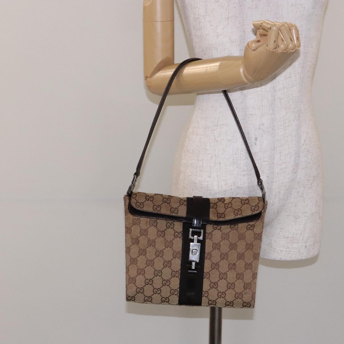 GUCCI GG Canvas Jackie Shoulder Bag Beige Silver 001 3734 Auth 135186