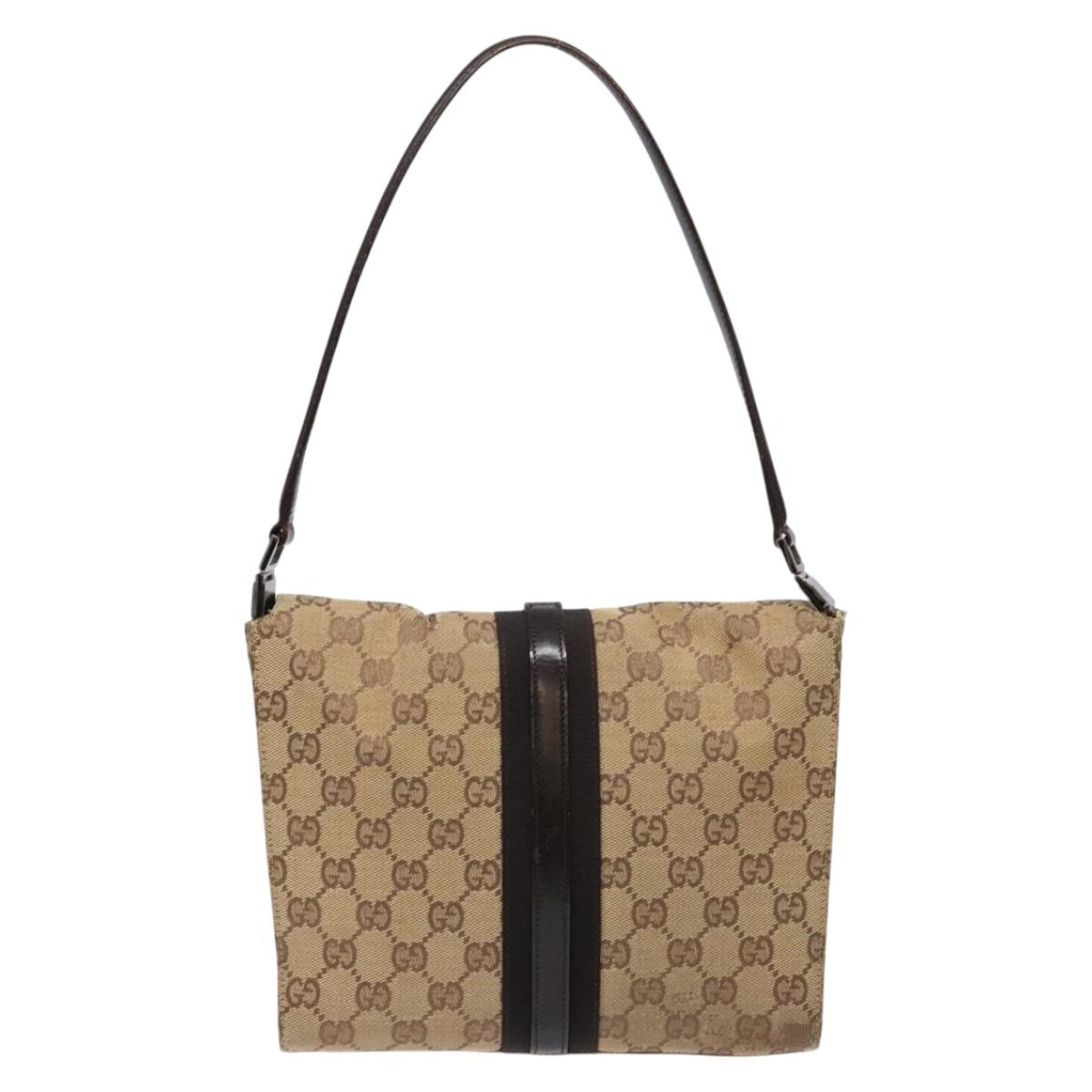 GUCCI GG Canvas Jackie Shoulder Bag Beige Silver 001 3734 Auth 135186