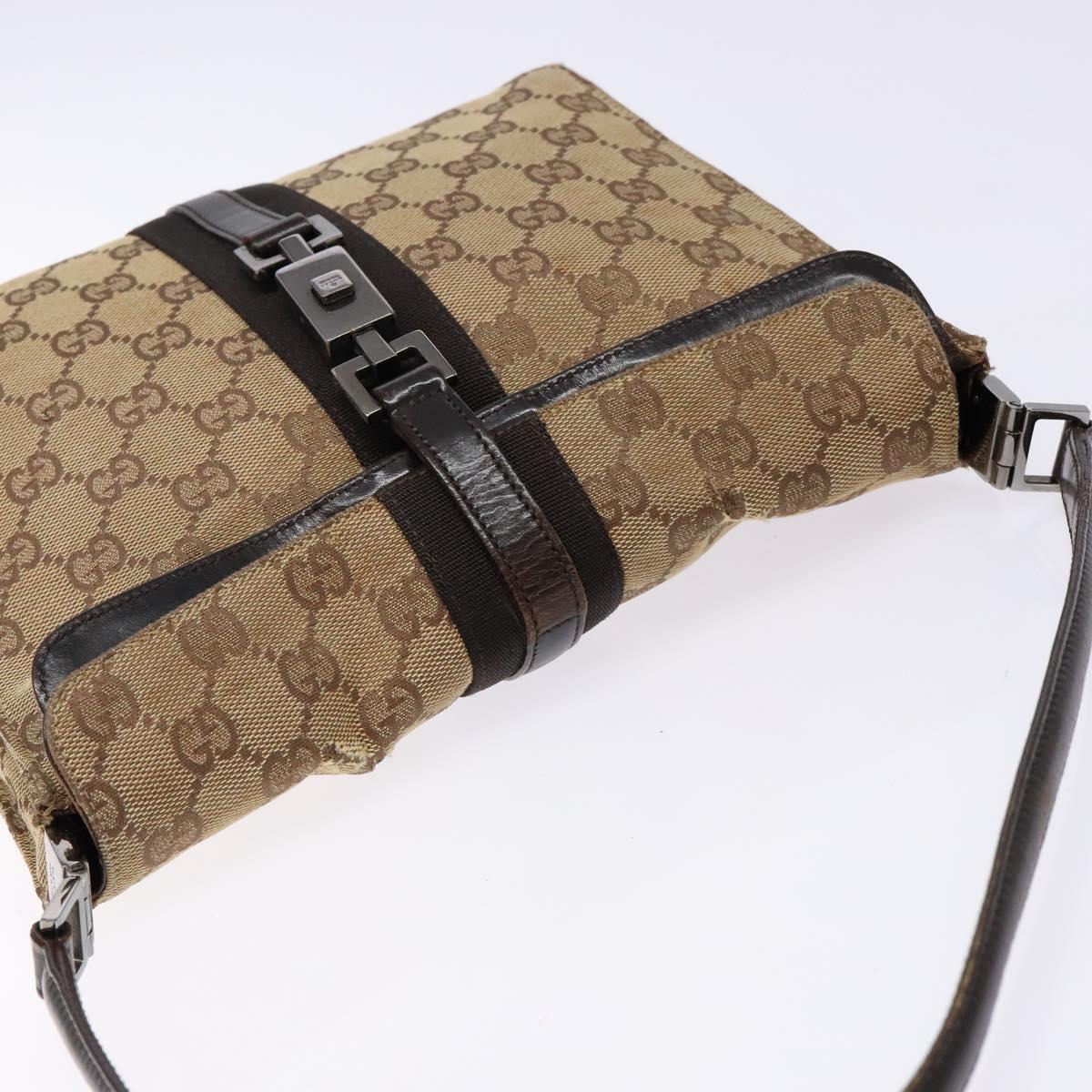GUCCI GG Canvas Jackie Shoulder Bag Beige Silver 001 3734 Auth 135186
