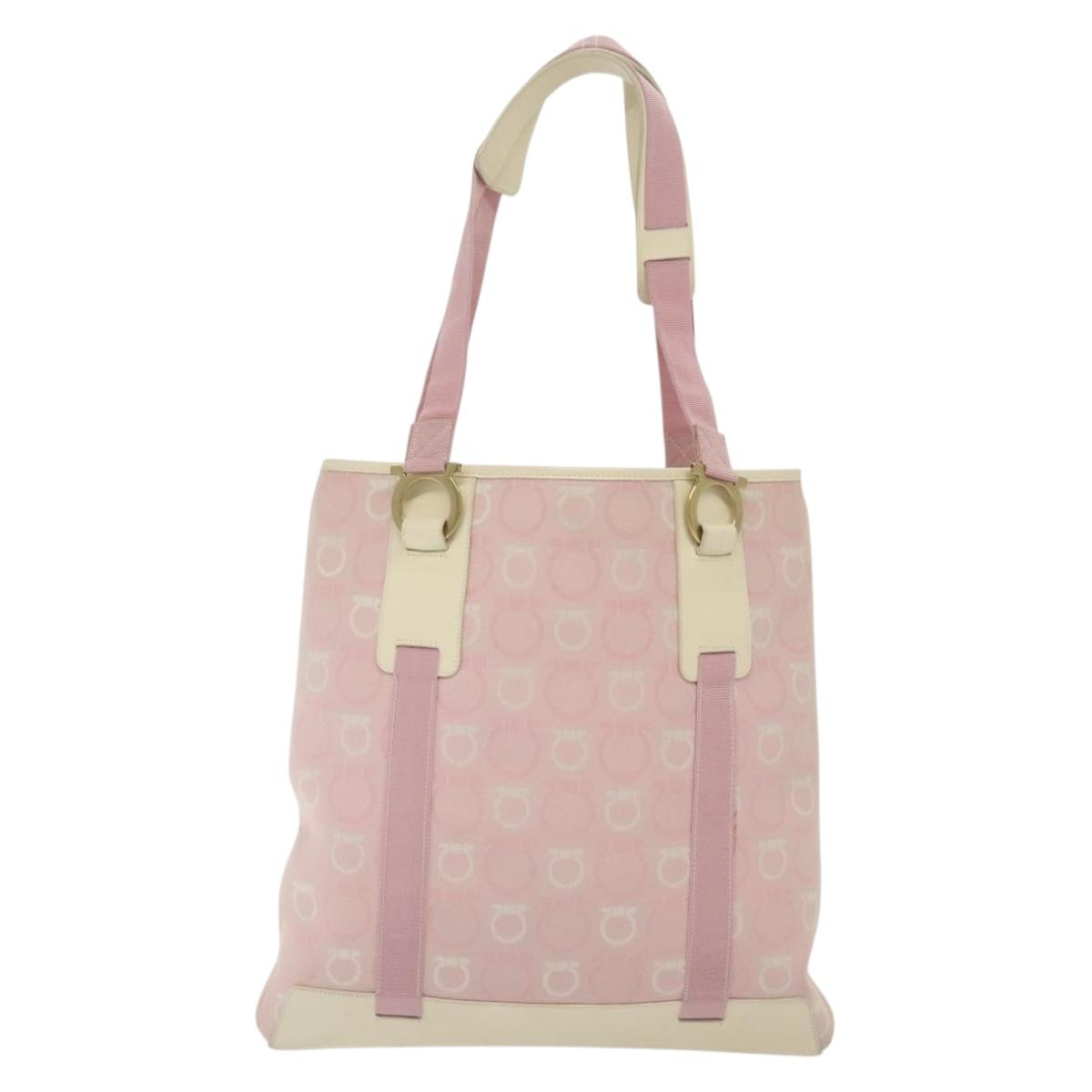 Salvatore Ferragamo Gancini Shoulder Bag Canvas Pink Gold Auth 135187