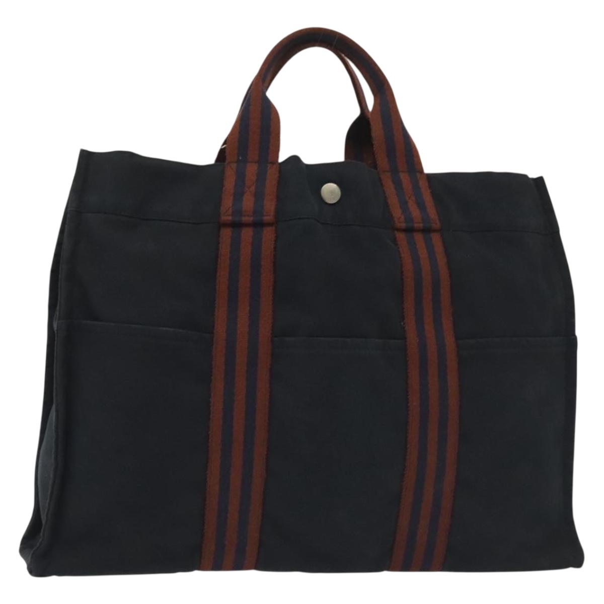 HERMES Fourre Tout MM Hand Bag Canvas Navy Auth 135189