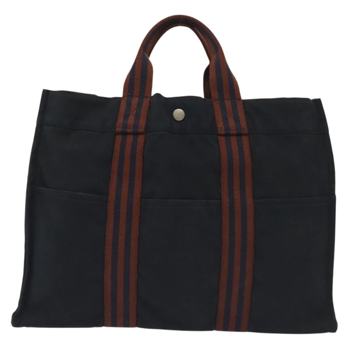HERMES Fourre Tout MM Hand Bag Canvas Navy Auth 135189