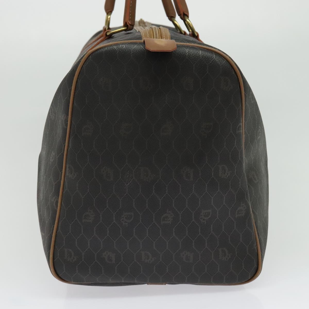Christian Dior Honeycomb Canvas Boston Bag PVC Black Gold Auth 135192