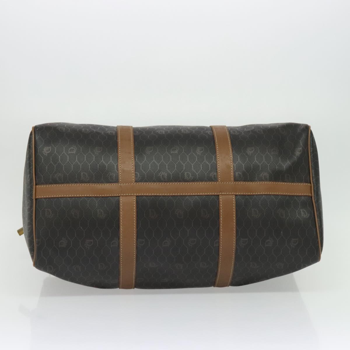Christian Dior Honeycomb Canvas Boston Bag PVC Black Gold Auth 135192