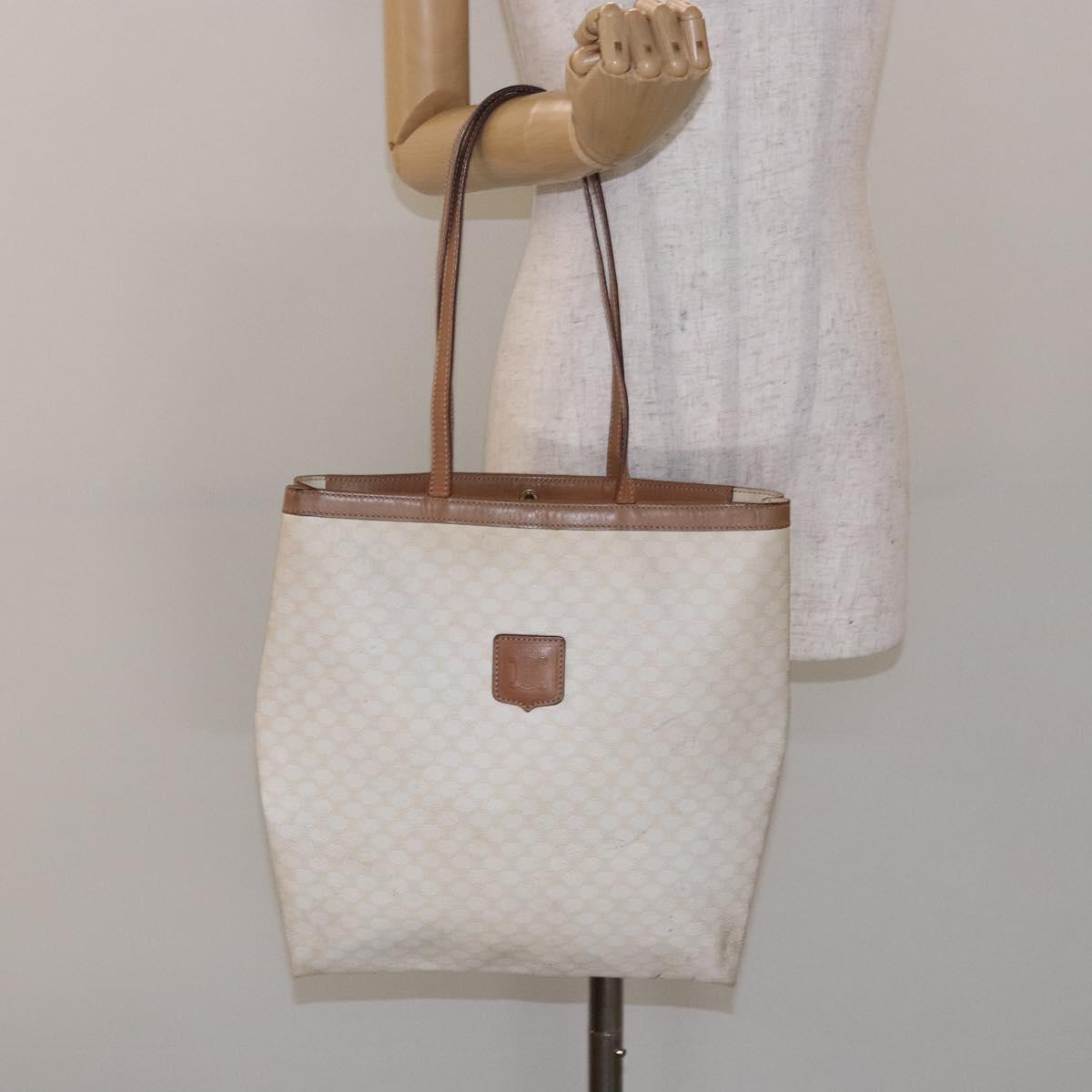CELINE Macadam Canvas Tote Bag PVC Leather White Gold Auth 135197