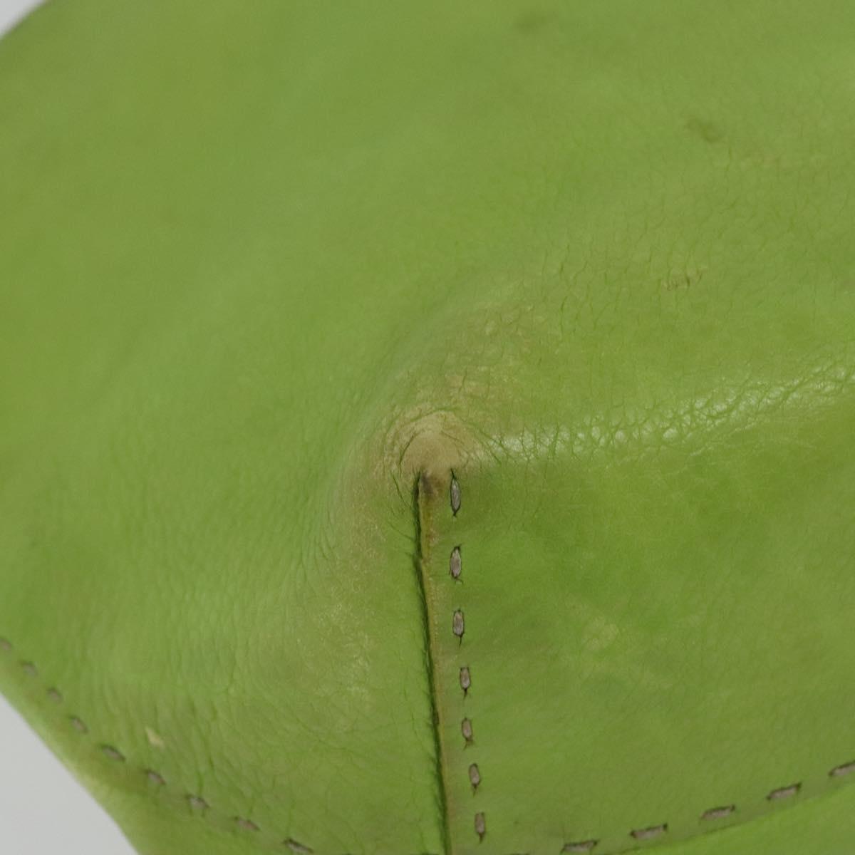 FENDI Tote Bag Leather Green Silver Auth 135199