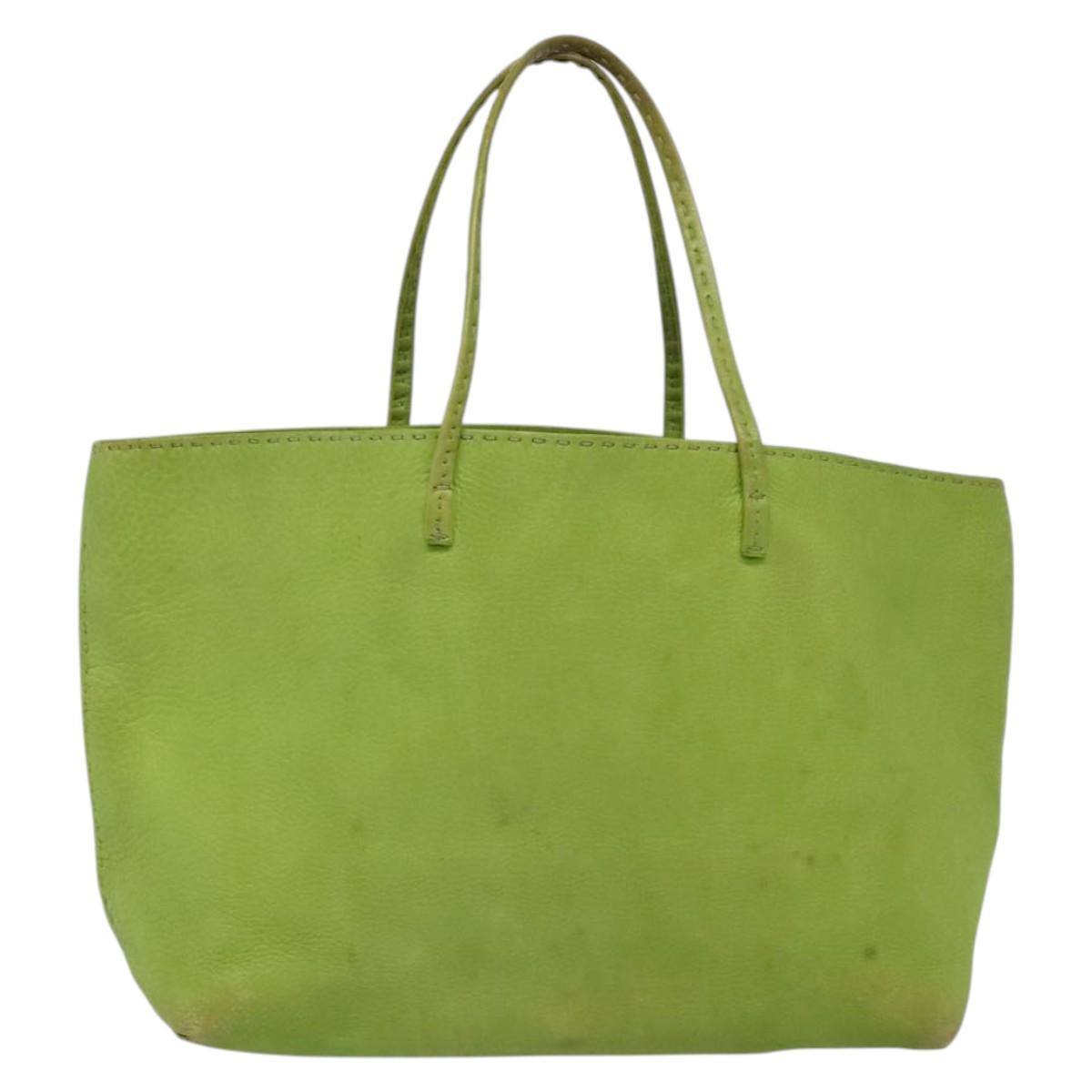 FENDI Tote Bag Leather Green Silver Auth 135199