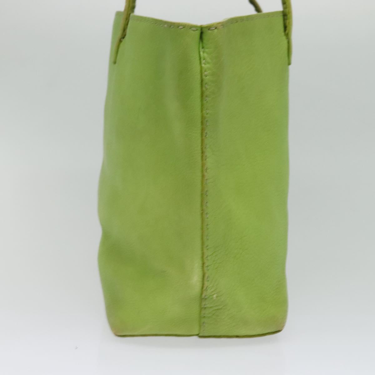 FENDI Tote Bag Leather Green Silver Auth 135199