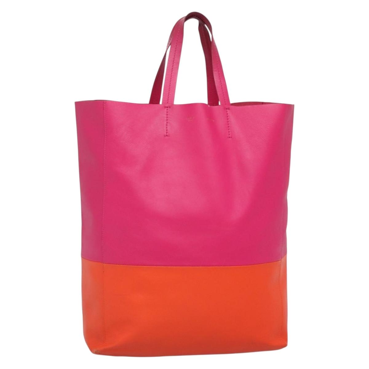 CELINE Tote Bag Leather Pink Gold Auth 135200