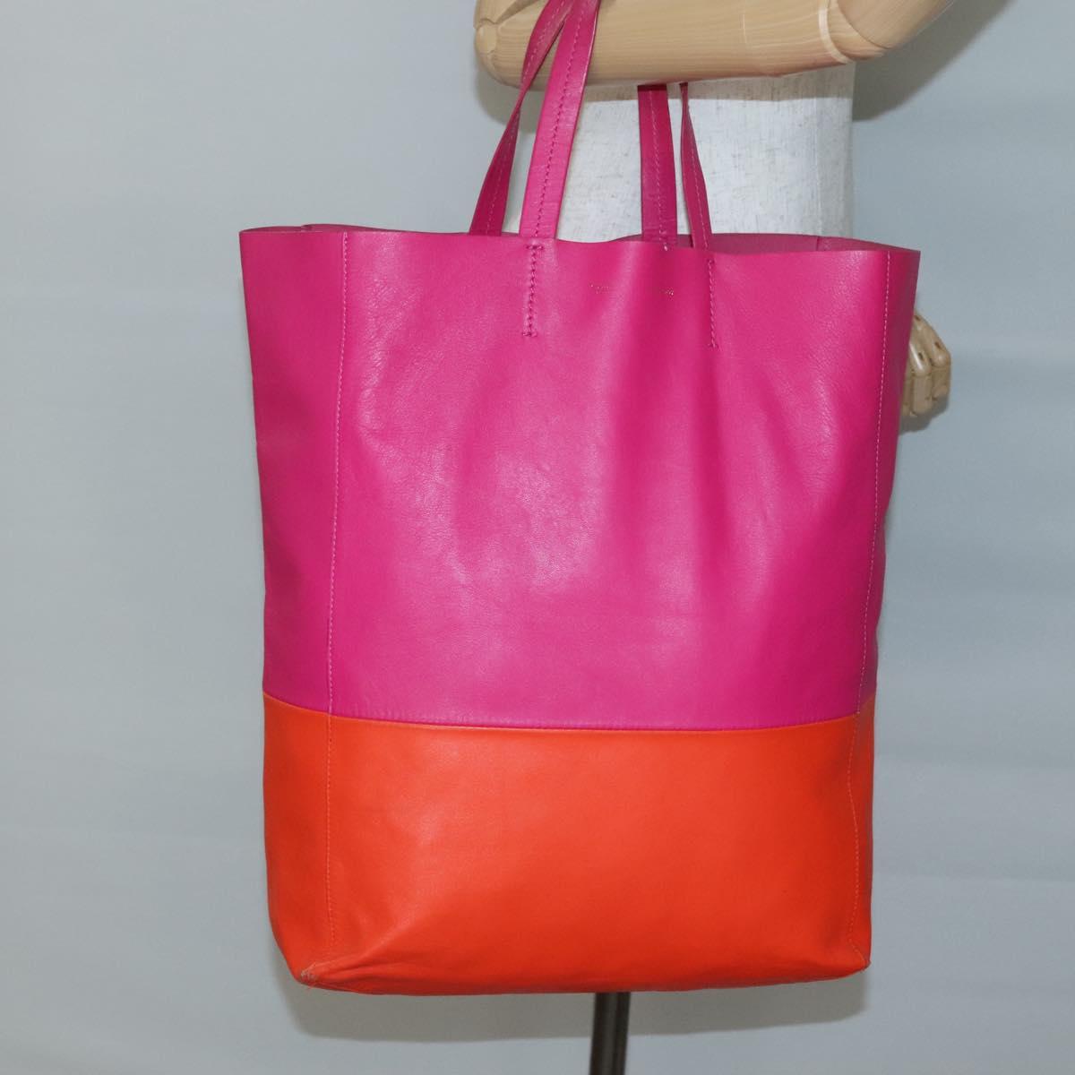 CELINE Tote Bag Leather Pink Gold Auth 135200