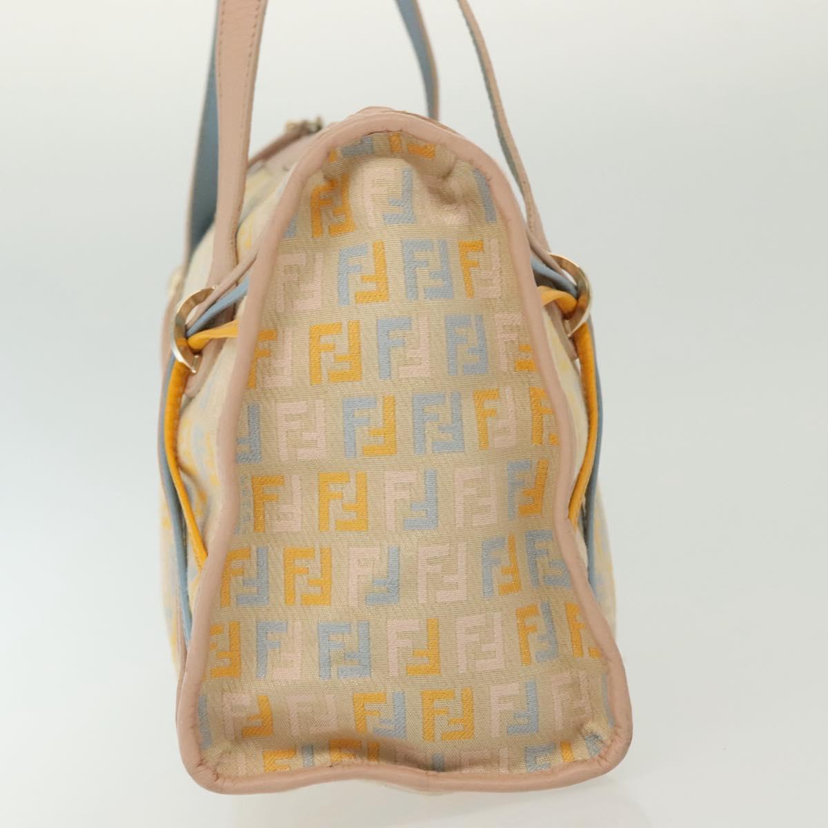 FENDI Zucchino Canvas Hand Bag Beige Gold Auth 135203