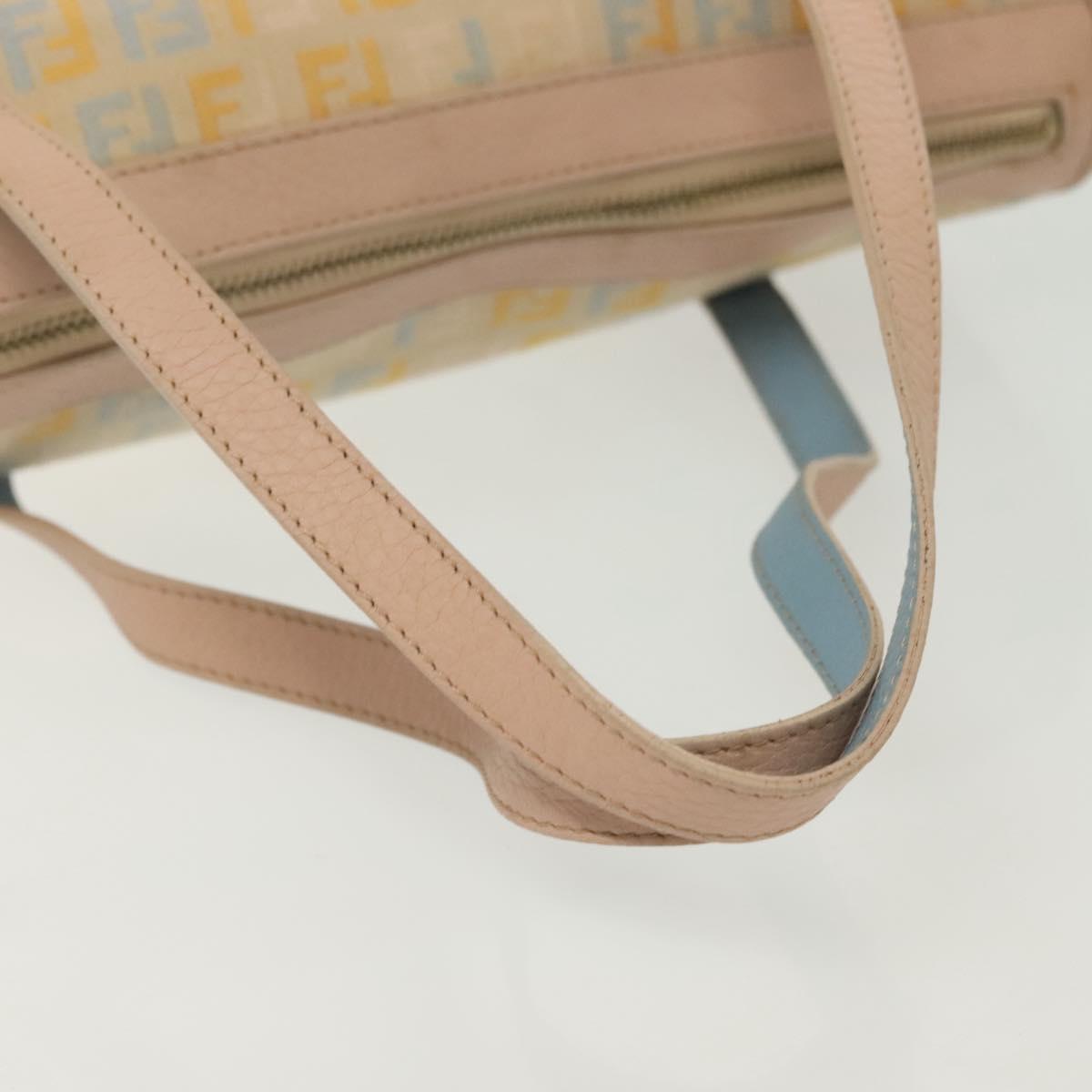 FENDI Zucchino Canvas Hand Bag Beige Gold Auth 135203