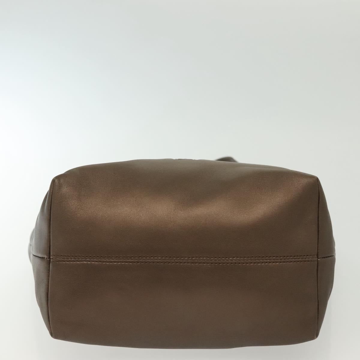 LOEWE Hand Bag Leather Brown Silver Auth 135204