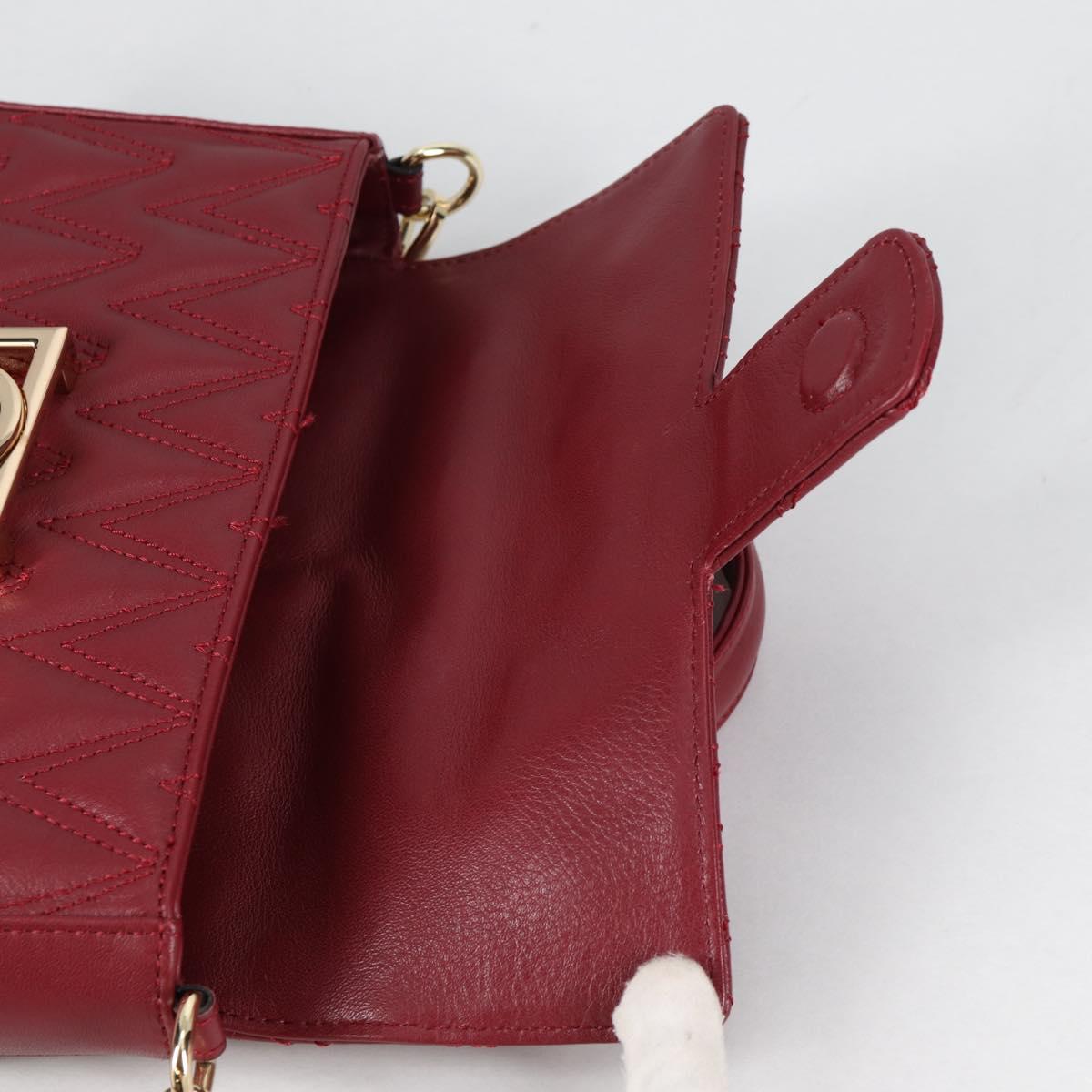 VALENTINO Hand Bag Leather 2way Red Gold Auth 135211V