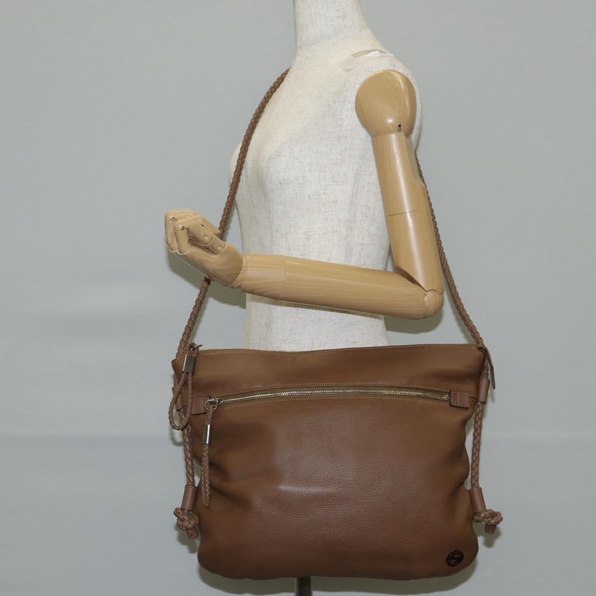 GUCCI Shoulder Bag Leather Brown Silver 268244 Auth 135212