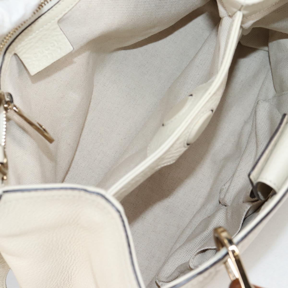 GUCCI Bamboo Hand Bag Leather 2way White Gold 336032 Auth 135213V