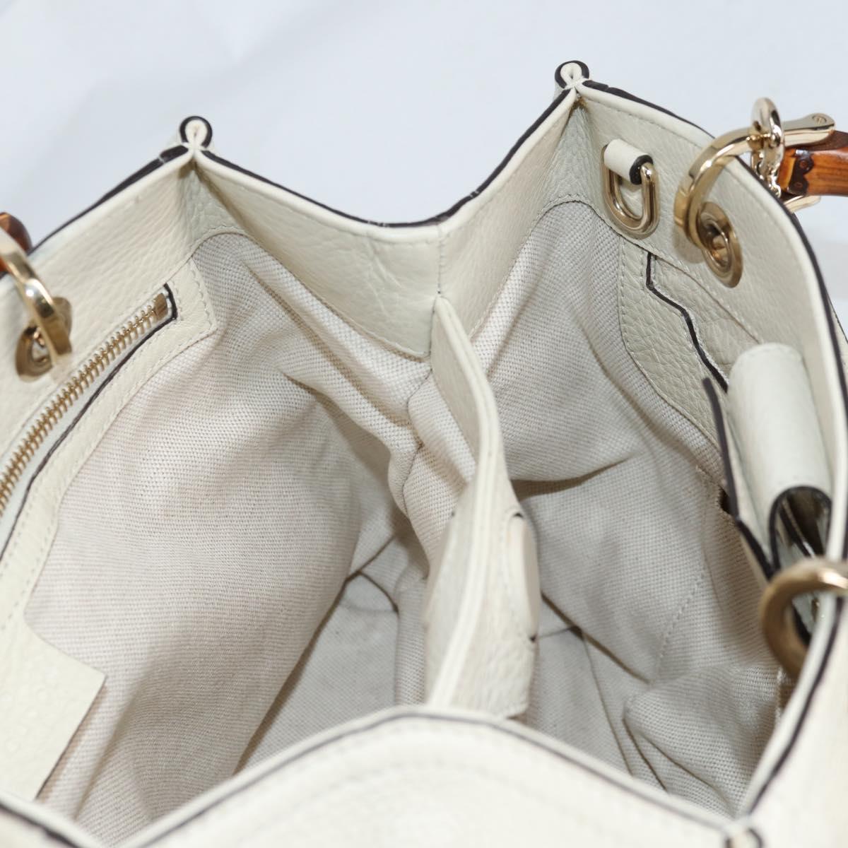GUCCI Bamboo Hand Bag Leather 2way White Gold 336032 Auth 135213V
