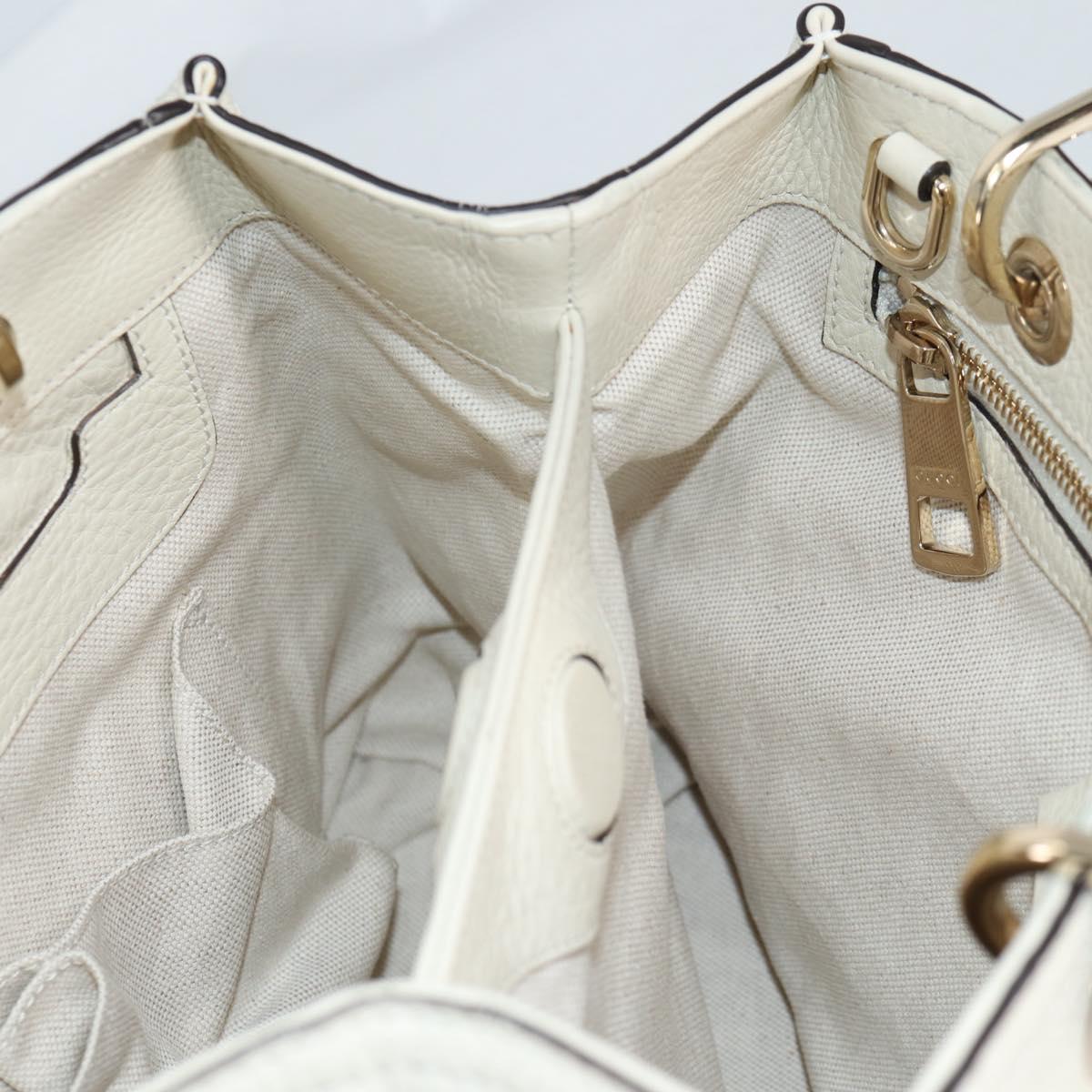 GUCCI Bamboo Hand Bag Leather 2way White Gold 336032 Auth 135213V