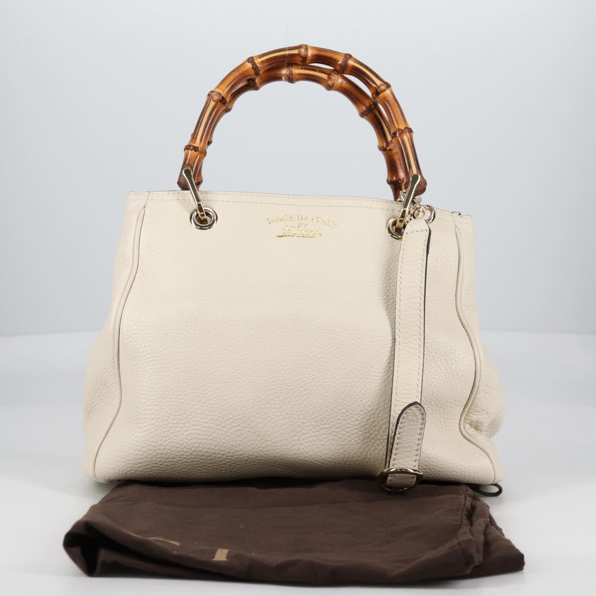 GUCCI Bamboo Hand Bag Leather 2way White Gold 336032 Auth 135213V