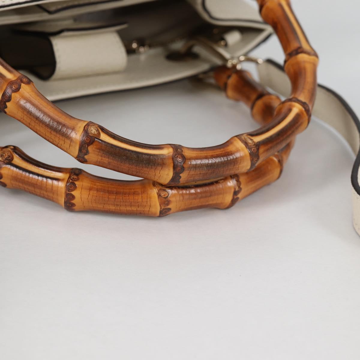 GUCCI Bamboo Hand Bag Leather 2way White Gold 336032 Auth 135213V