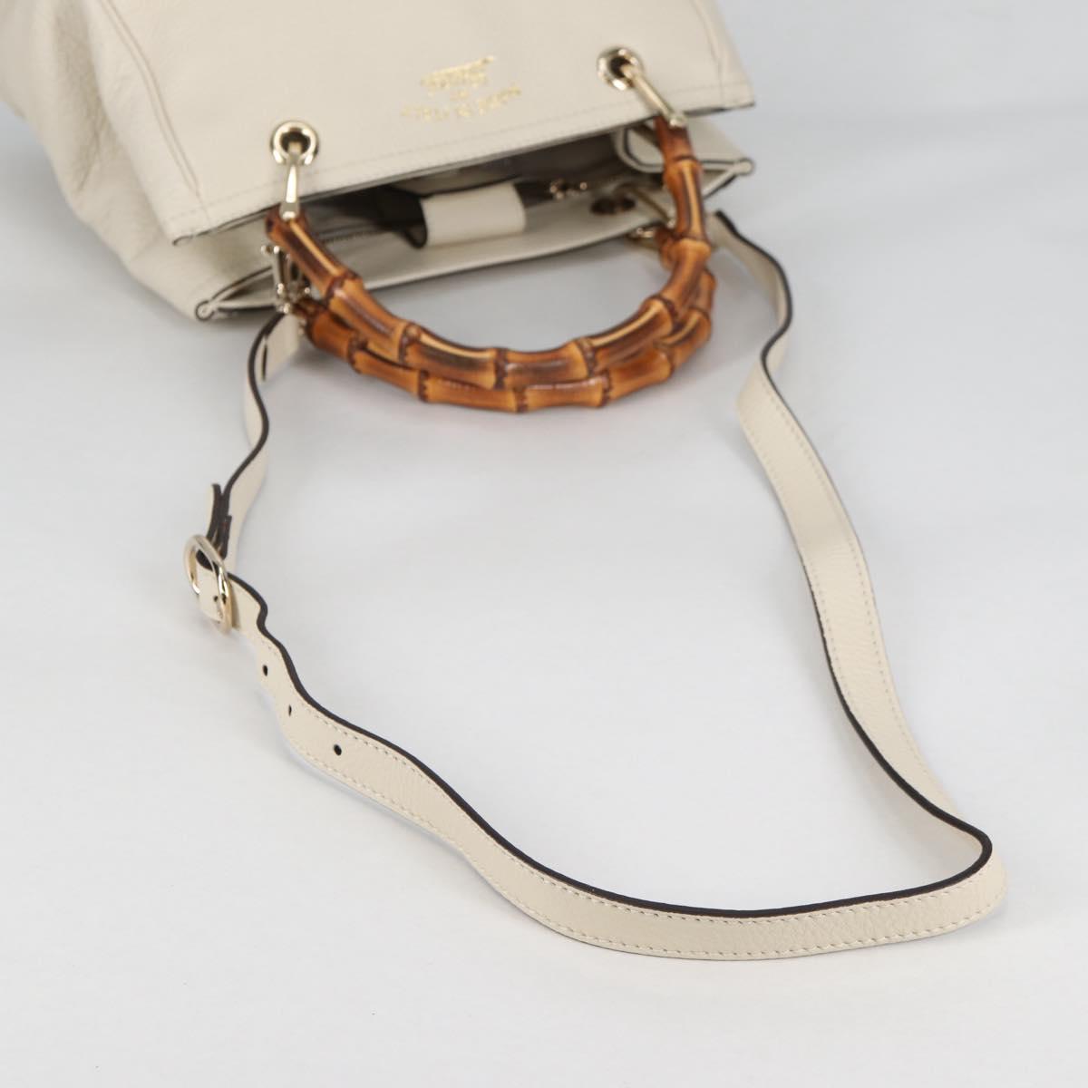 GUCCI Bamboo Hand Bag Leather 2way White Gold 336032 Auth 135213V