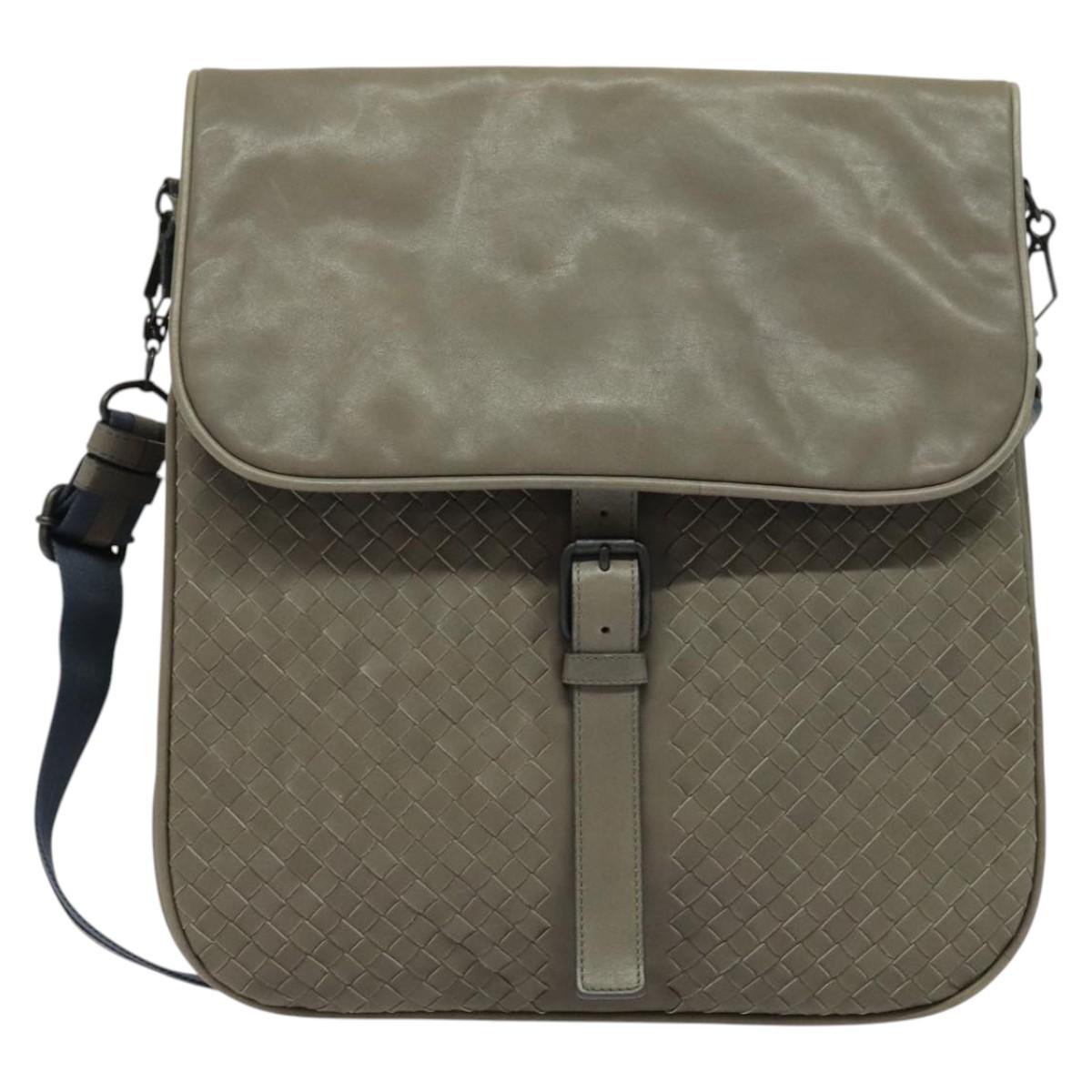 BOTTEGA VENETA INTRECCIATO Shoulder Bag Leather outlet Gray Auth 135216