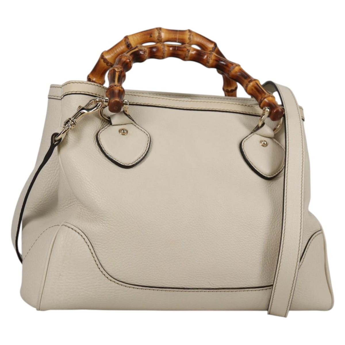 GUCCI Bamboo Hand Bag Leather 2way White Gold 308360 Auth 135217V